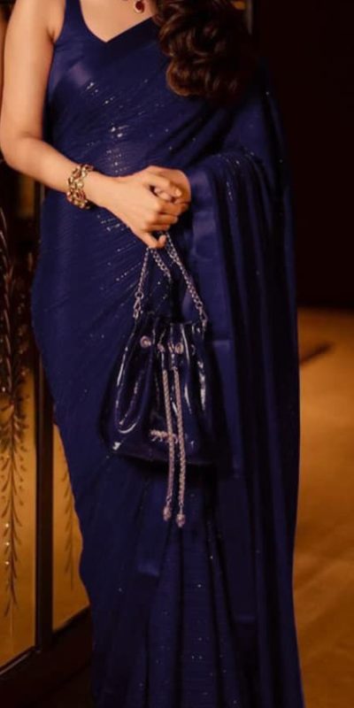 Sublime Blue Color Georgette Thread With Sequence Work Saree