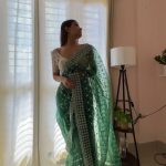 Sublime Green Color Organza Embroidery Thread Work Saree