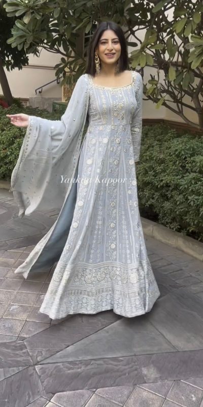 Sublime Grey Color Foix Georgette Embroidery Woek Salwar Suit