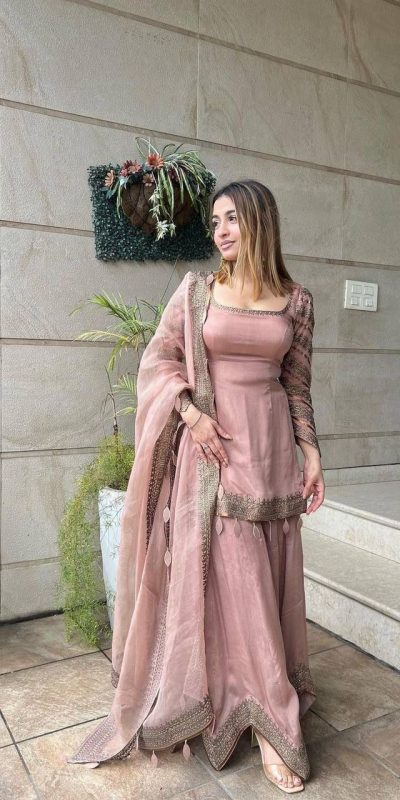 Sublime Light Pink Color Faux Georgette Embroidery Salwar Suit