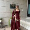 Sublime Maroon Color Faux Georgette Embroidery Salwar Suit