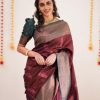 Sublime Maroon Color Soft Silk Copper Zari Design Spread Saree