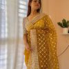 Sublime Mustard Color Organza Embroidery Thread Work Saree