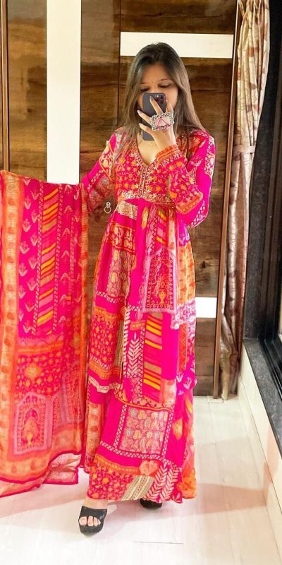 Sublime Pink Color Chinon Silk Embroidered Sequence Saree