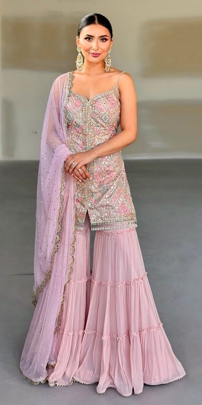Sublime Pink Color Georgette Embroidery Sequence Salwar Suit