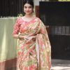 Sublime Pista Green Color Linen Beautiful Digital Printed Saree