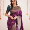 Sublime Purple Color Soft Silk Copper Zari Design Spread Saree