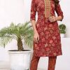 Sublime Red Color Cambric Cotton Print  Embroidery Work Kurti