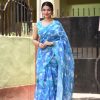 Sublime Royal Blue Color Linen Beautiful Digital Printed Saree