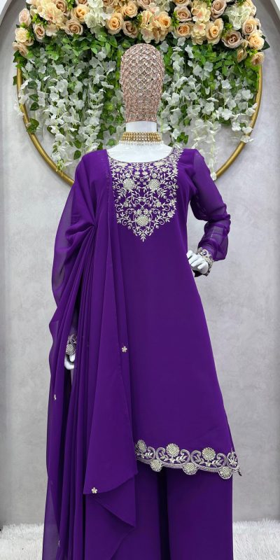 Sublime Violet Color Foix Georgette Thread Work Salwar Suit