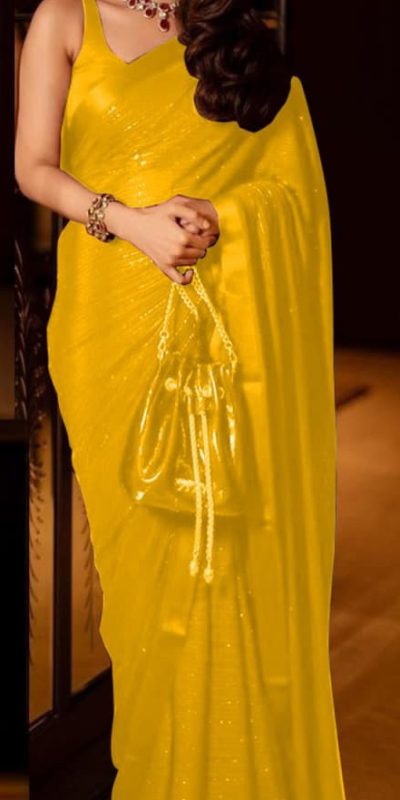 Sublime Yellow Color Georgette Thread Sequence Work Saree