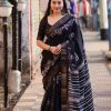 Superb Black Color Plain Linen Digital Printed All Over Saree