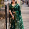 Superb Green Color Plain Linen Digital Printed All Over Work Saree