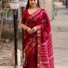 Superb Pink Color Plain Linen Digital Printed All Over Work Saree