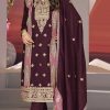 Superb Wine Vichitra Embroidery Codding Sequence Salwar Suit
