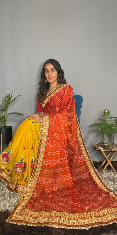Superb Yellow Color Chiffon Material Double Shaded Saree