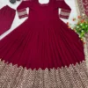 Graceful Maroon Color Georgette With Heavy Embroidery Sequence Work Party Wear Gown