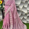 Aglow Light Pink Color Jimi Choo Silk Beautiful Embroidery Saree