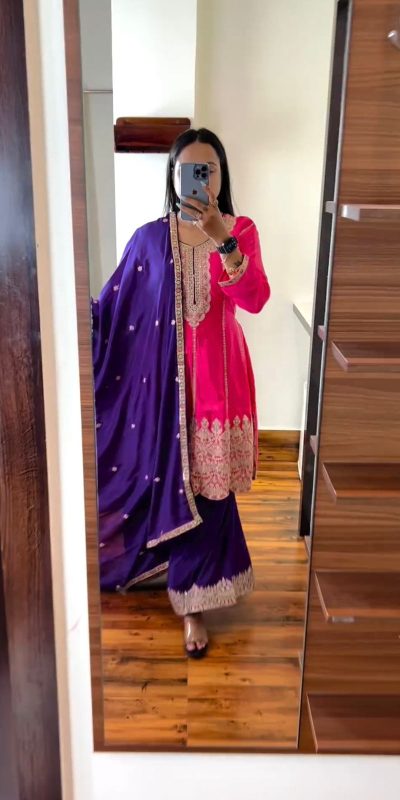 Aglow Pink Color Chinon Silk Sequence Work Salwar Suit