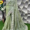 Aglow Pista Green Jimi Choo Silk Beautiful Embroidery Saree