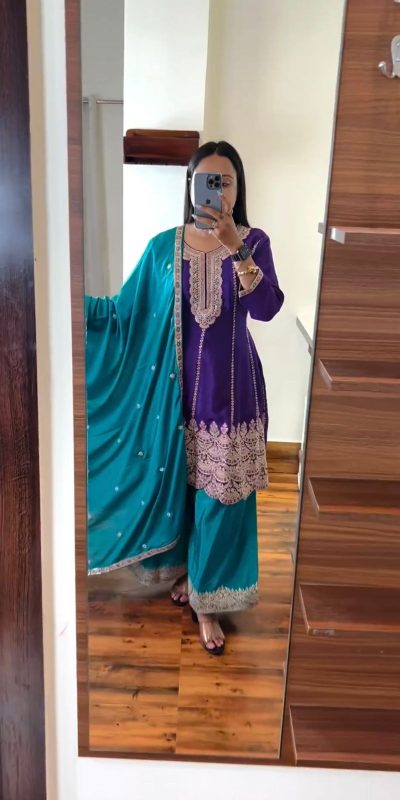 Aglow Royal Blue Color Chinon Silk Sequence Work Salwar Suit