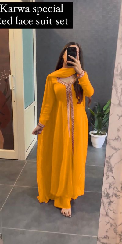 Aglow Yellow Color Georgette Embroidery Sequence Salwar Suit