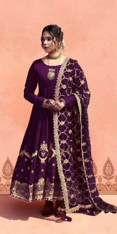 Alluring Purple Color Georgette Embroidery Sequence Salwar Suit