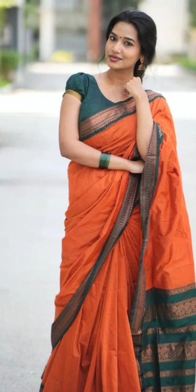 Orange Soft Silk Cloth Jacquard All Over Saree
