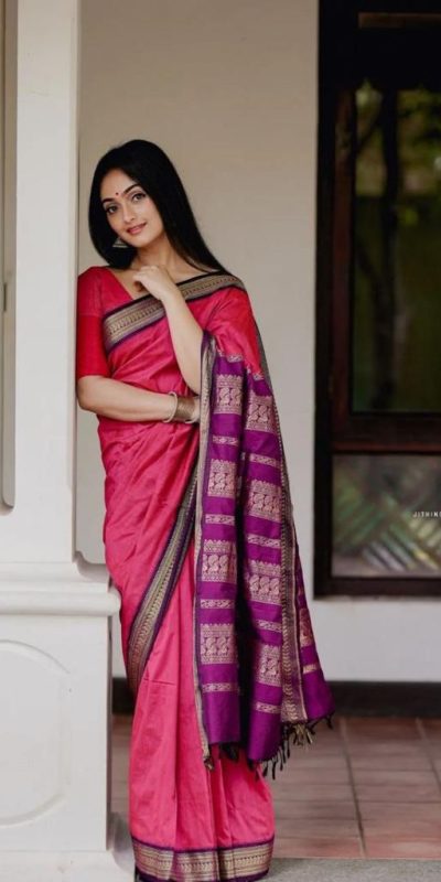 Pink Soft Silk Cloth Jacquard All Over Saree