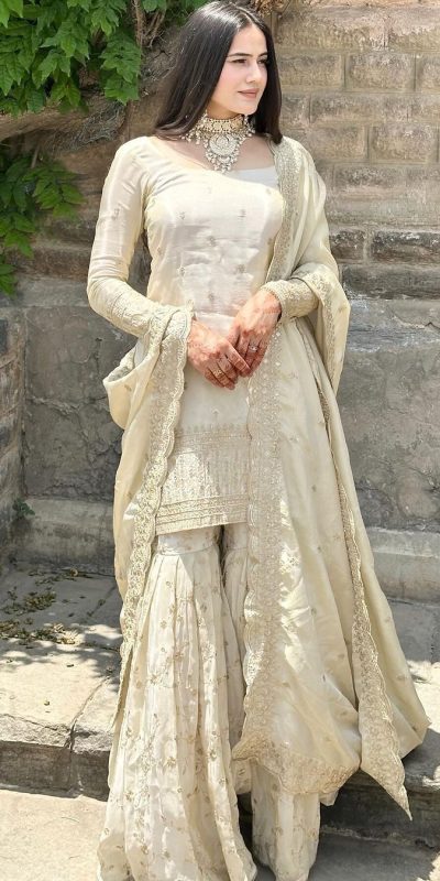 Attractive Grey Color Chinnon Silk Embroidery Work Salwar Suit