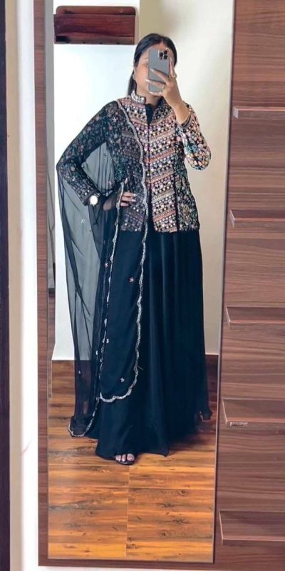 Beautiful Navy Blue Color Georgette Embroidery Lehenga Choli