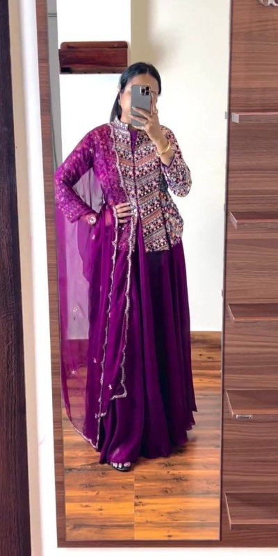 Beautiful Purple Color Georgette Embroidery Lehenga Choli
