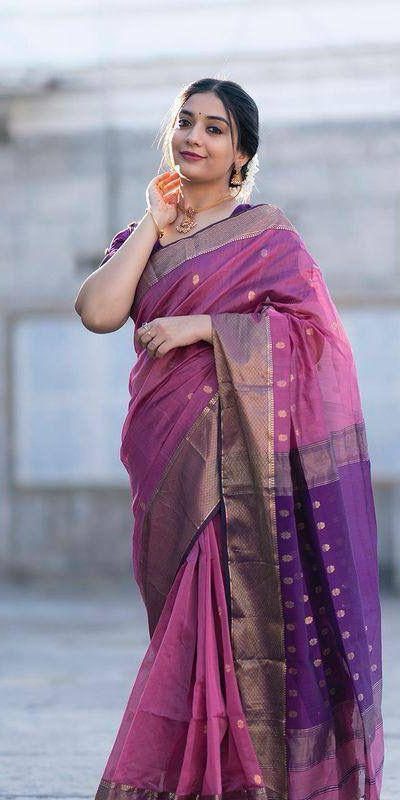 Beautiful Purple Color Soft Lilan Slab Weaving Work Saree