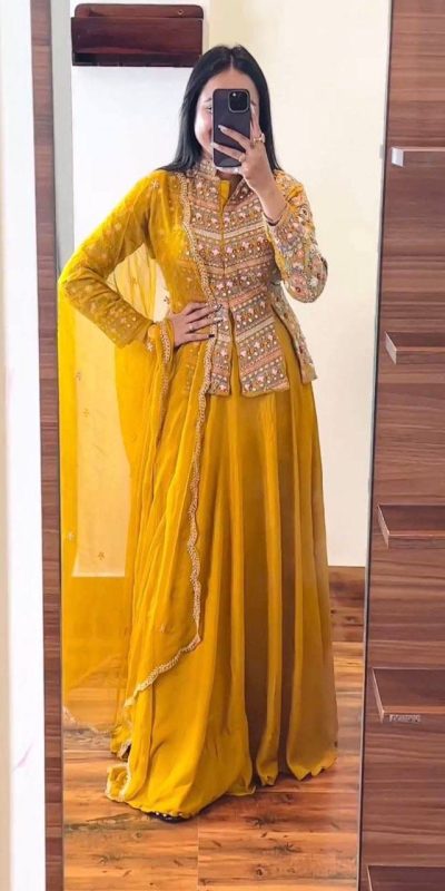 Beautiful Yellow Color Georgette Embroidery Lehenga Choli