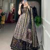 Classic Black Color Tussar Silk Floral Print With Foil Print Gown