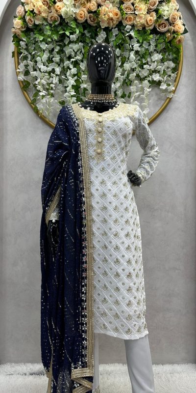 Classic Navy Blue Georgette Thread Sequence Salwar Suit