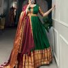 Dazzling Green Color Narayan Pet Zari Weaving Work Gown