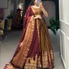 Dazzling Mustard Color Narayan Pet Zari Weaving Work Gown
