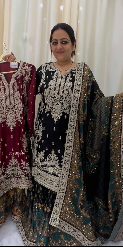 Elegant Black Color Georgette Embroidery Sequence Salwar Suit