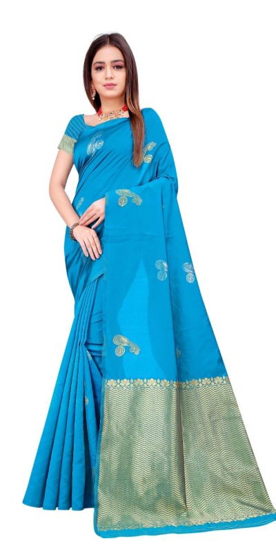 Elegant Blue Color Soft Lichi Silk Jacquard All Over Saree