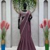Glamorous Peach Color Georgette Thread Sequence Work Saree