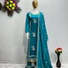 Gorgeous Blue Color Roman Silk Embroidered Salwar Suit