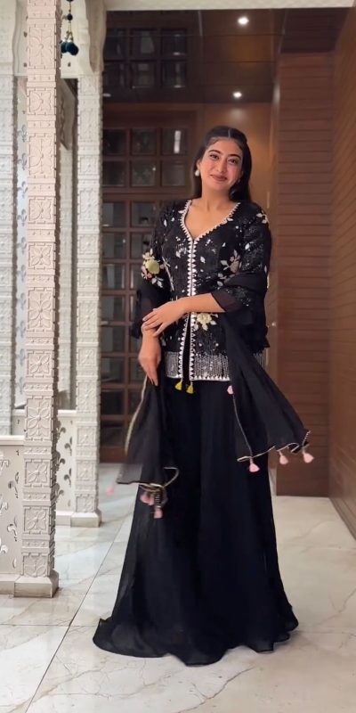 Grand Black Color Georgette Embroidery Sequence Salwar Suit