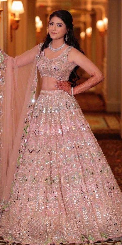 Grand Light Pink Soft Butterfly Net Embroidered Lehenga Choli