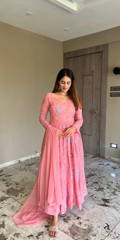 Grand Pink Color Georgette Sequence Embroidery Anarkali Suit
