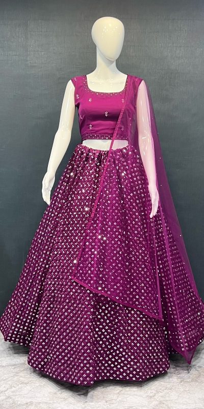 Grand Purple Color Georgette Embroidery Work Lehenga Choli