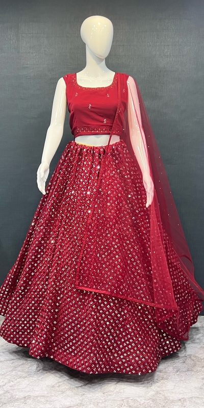 Grand Red Color Georgette Embroidery Work Lehenga Choli