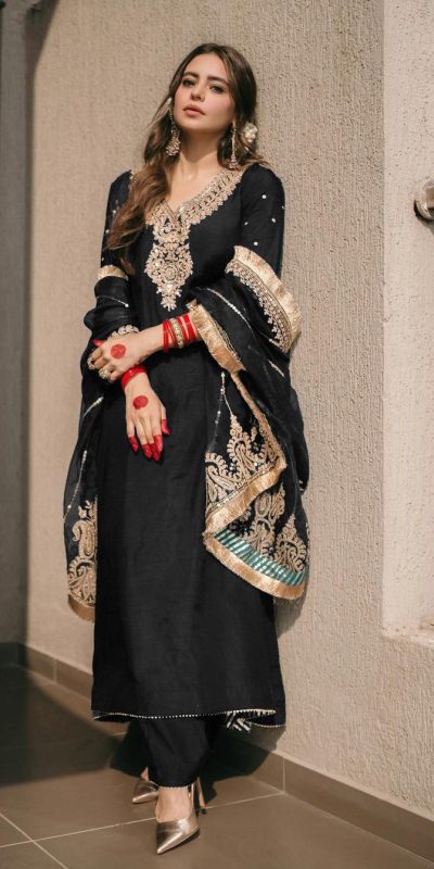Majestic Black Color Chinnon Silk Embroidery Work Salwar Suit
