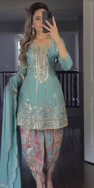 Majestic Blue Color Georgette Embroidery Sequence Salwar Suit