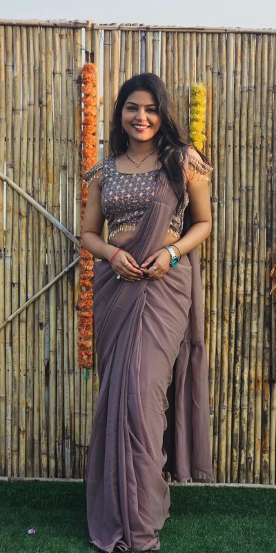 Majestic Grey Color Faux Georgette Sequence Embroidery Saree